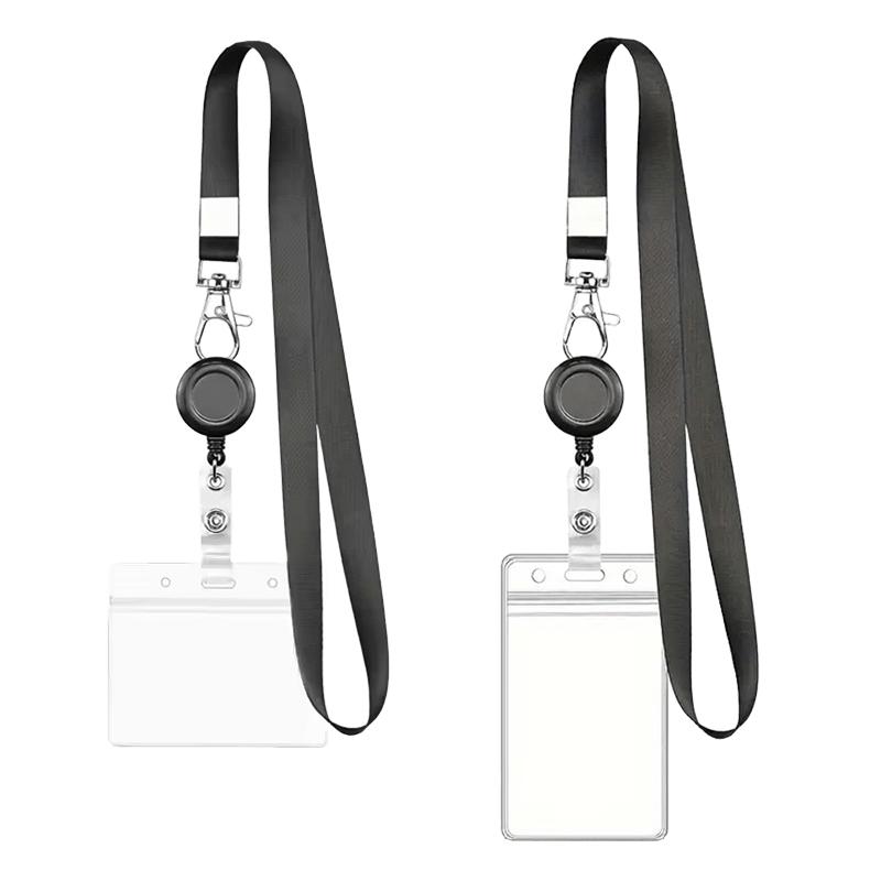 

2PCS/Pack ID Card Protector Transparent Waterproof PVC Card Sleeve with Retractable Hanging Rope Home School Office Supplies ZYF