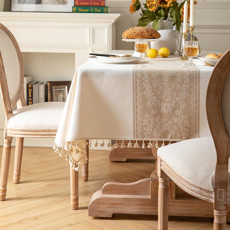Modern Minimalist Linen Tablecloth with Tassel Dining Table Cover 90*90cm