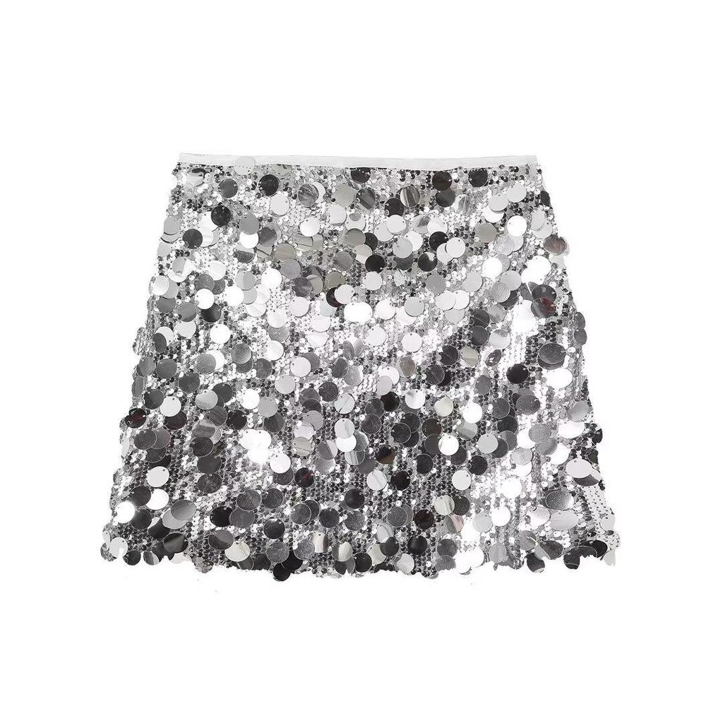 Moda Donna Minigonna Lurex Monocolore con Zip Laterale Vita Alta Vintage Gonna Chic da Donna