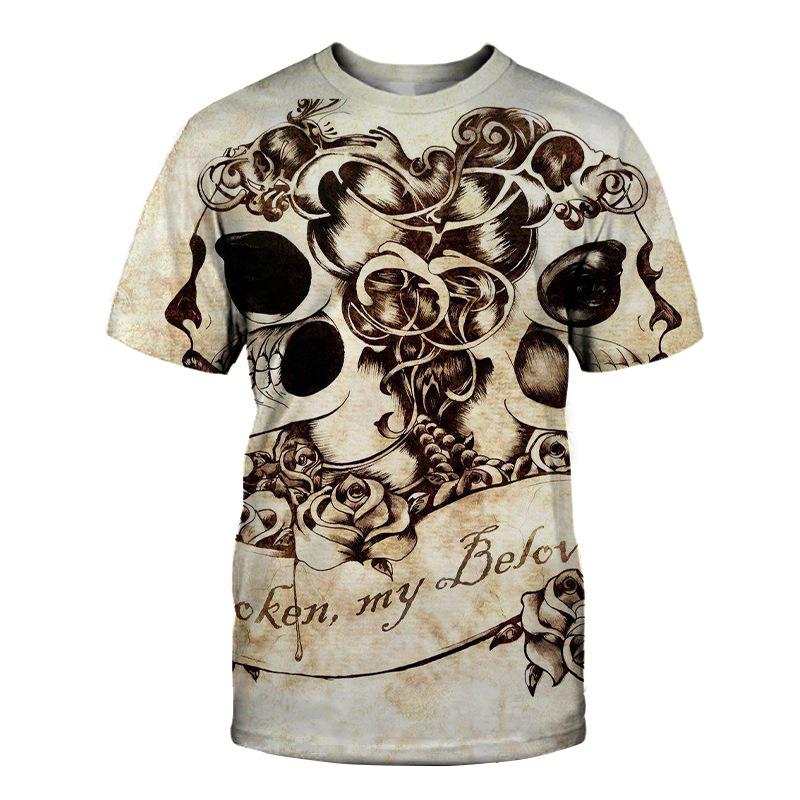 Summer New Anime Skull 3D Printed Round Neck Short Sleeved Women's T-shirt