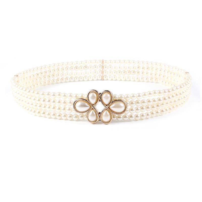 Pearl Diamond Flower Waist Chain, Diamond Square Buckle Dress Decorative Belt Women'S Belt Women'S