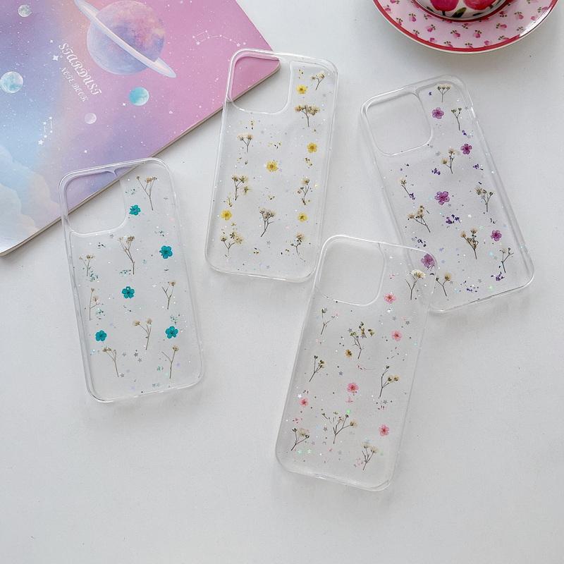 Real Flowers Dried Flowers Soft TPU Phone Case For iPhone 17 16 Pro 15 14 Pro Max 13 Mini 12 11 Clear Shockproof Case