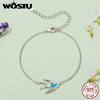 WOSTU 925 Sterling Silver Swallow Bracelet with Blue Opal Dainty Bird Charm Bracelet for Women Daily Wear Original Jewelry Gift