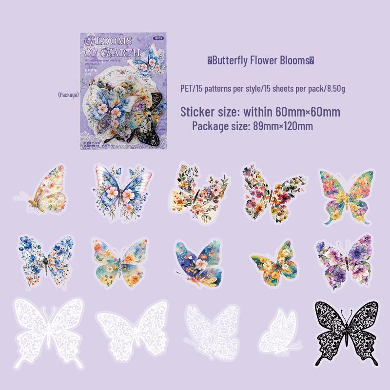 Yi Niao Blossoms Series Flower-Themed PET Sticker Pack - 6 Designs for Journals