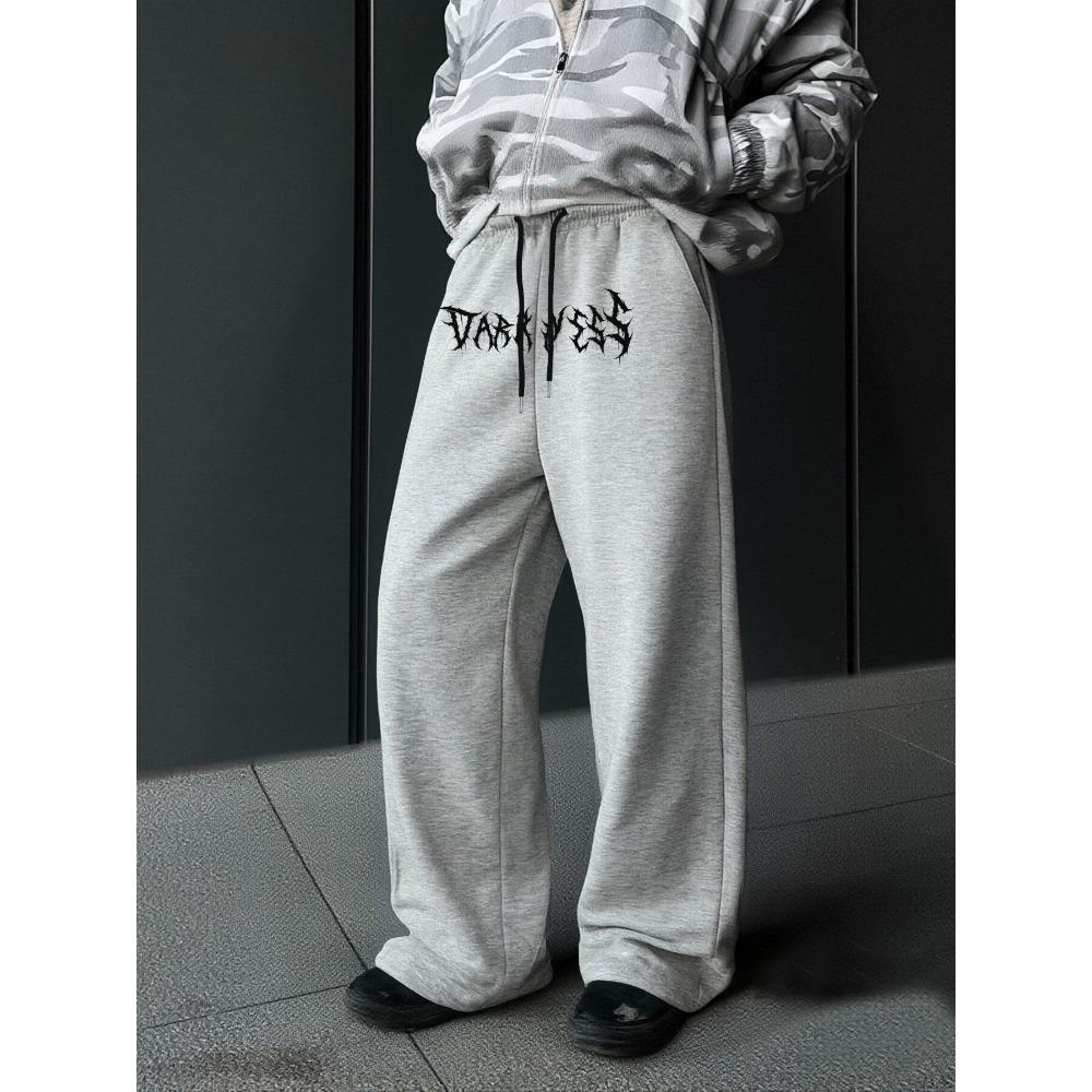 Trendy Casual Straight Leg Pants Comfortable and Loose Wide Leg Pants Street Style Letter Printed Daily Outdoor Pants American Hip Hop S серый