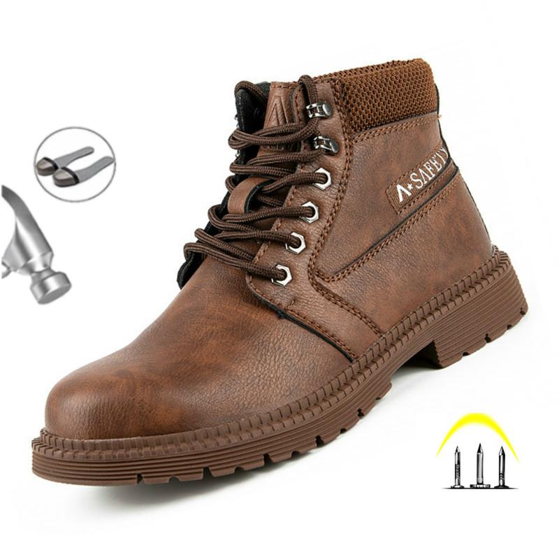 

Мужские рабочие ботинки 2021, модная уличная кожаная неразрушимая обувь со стальным носком, мужская противоскользящая защитная обувь с защитой от проколов, мужские ботинки