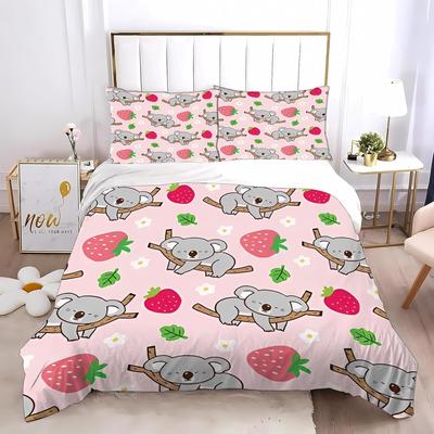 Koala Children's Bedding Set, Koala Animals Cartoon Bedding Set For Girls And Boys 3D Durck Polyester Zoo Animal Bedding Set