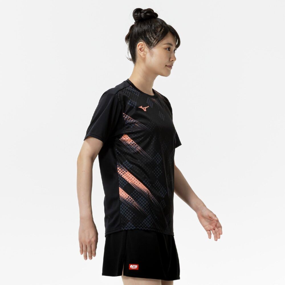 Mizuno Table Tennis Game Shirt, Short Sleeve, JTTA Certified, Moisture-Wicking, Quick-Drying, Unisex, 82JAC103, Black