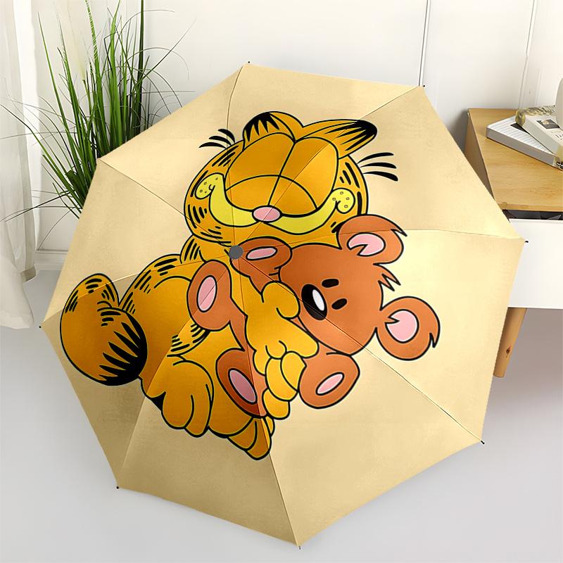Garfield and Teddy Bear Rainy Day Umbrella: Automatic Opening & Closing, Foldable Design, 8-Bone Frame, Outdoor Use, Perfect Gift for Fans a