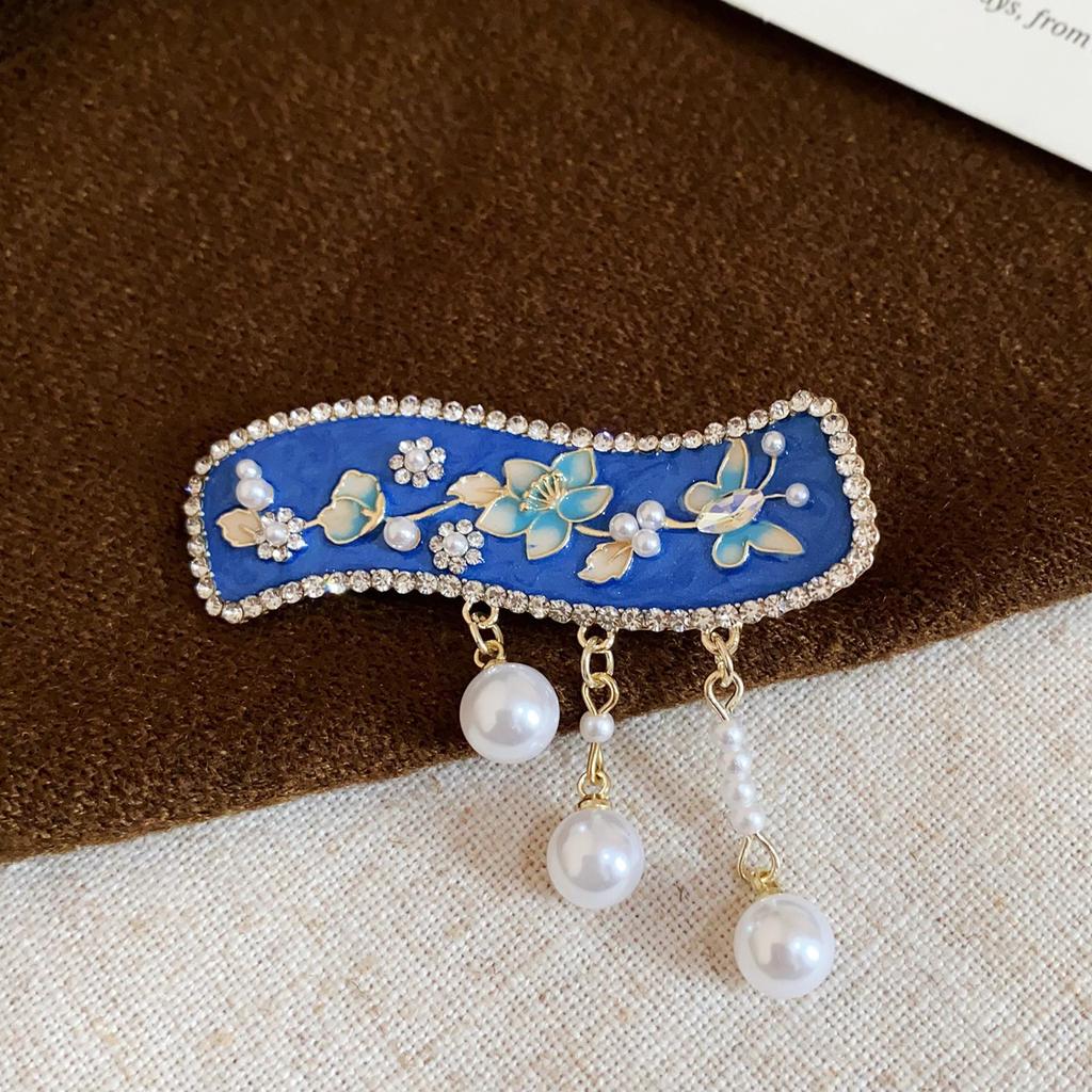 Diamond dripping oil flower butterfly pearl fringed clip hairpin exquisite hairpin headgear design sense niche