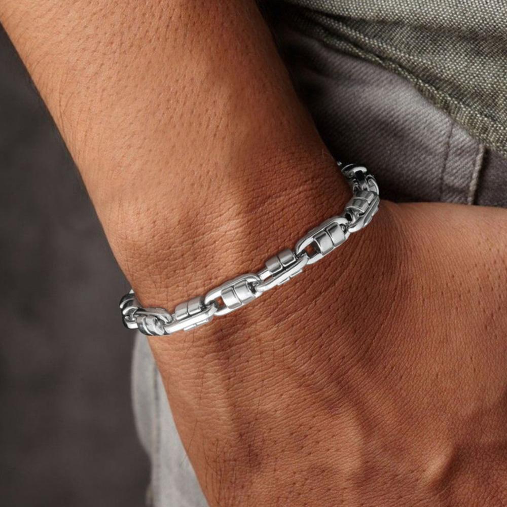 Pill Shaped Chain Bracelet for Men Boys,Chunky Stainless Steel Chain Links Wristband,Rock Punk Trendy Jwelry Gifts