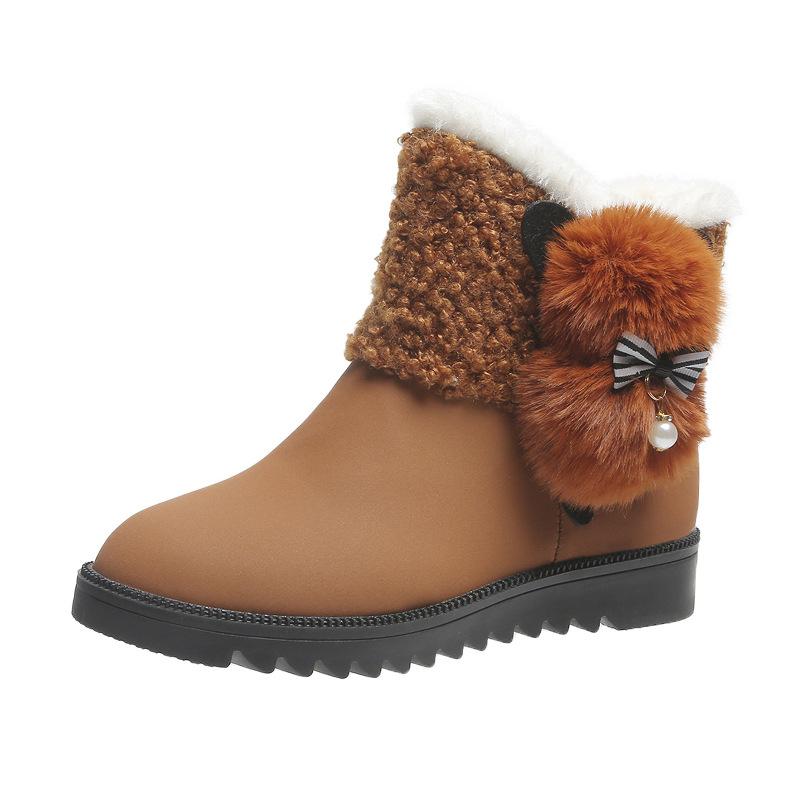 Women's Winter Warm Snow Boots With Fleece Lined Outdoor Anti Slip Woolen Knit Faux Suede Patchwork Ankle Boots High-Top Shoes for Women Short Booties