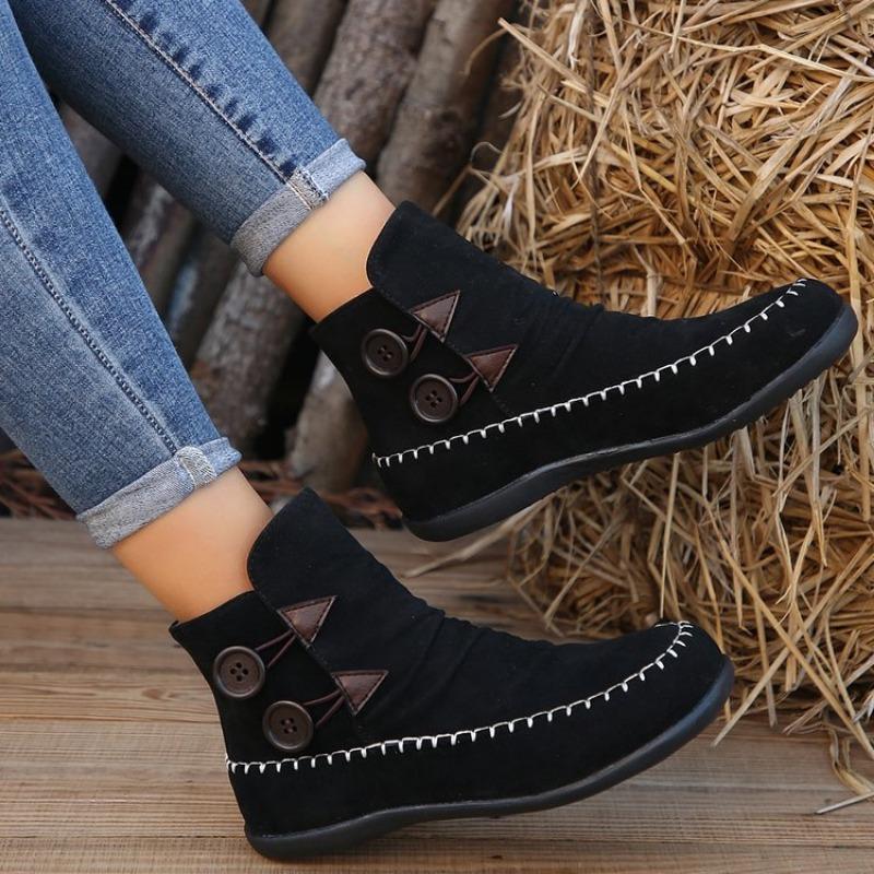 Large size suede short boots for women's autumn and winter new fashion flat-bottomed buckle Martin boots for women
