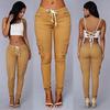 Casual Women Solid Color Skinny Cargo Pants Pockets Drawstring Joggers Trousers Fashion Lady Clothing