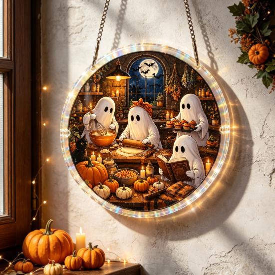 Holiday Party Hanging Adornments Halloween Acrylic Puzzle Sun Catcher, DIY Spooky Suncatcher Kit, Rainbow Light Shadow Craft Gothic Stained