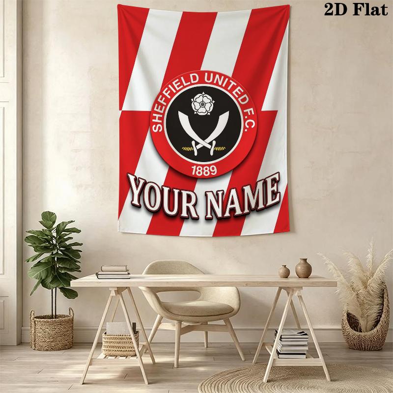 Custom Name Sheffield United FC Wall Tapestry Aesthetic Wall Hanging Printed Fabric Blanket Decorative Tapestries for Bedroom Living Room Home Decor