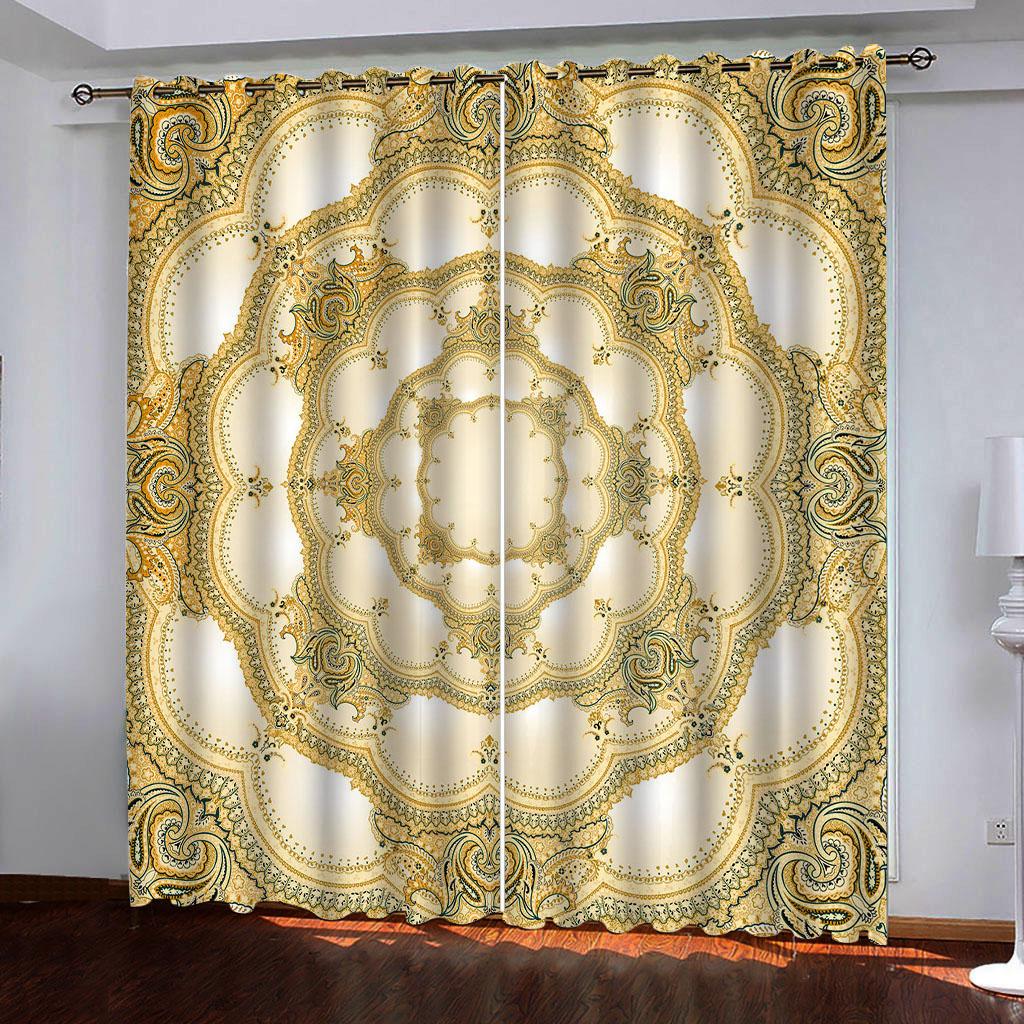 European Luxurious Up-to-date Gold Lightweight Darkening Window Panel Blind Curtains for Kids Bedroom Living Room Kitchen Door Home Decor 2Pieces