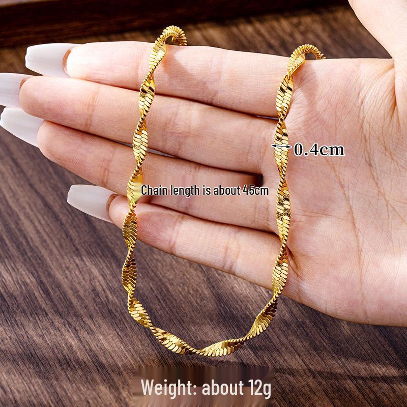 Trendy Vietnam Sand Gold Necklace & Water Wave Chain Bracelet Anklet Set with Long-lasting Color Retention