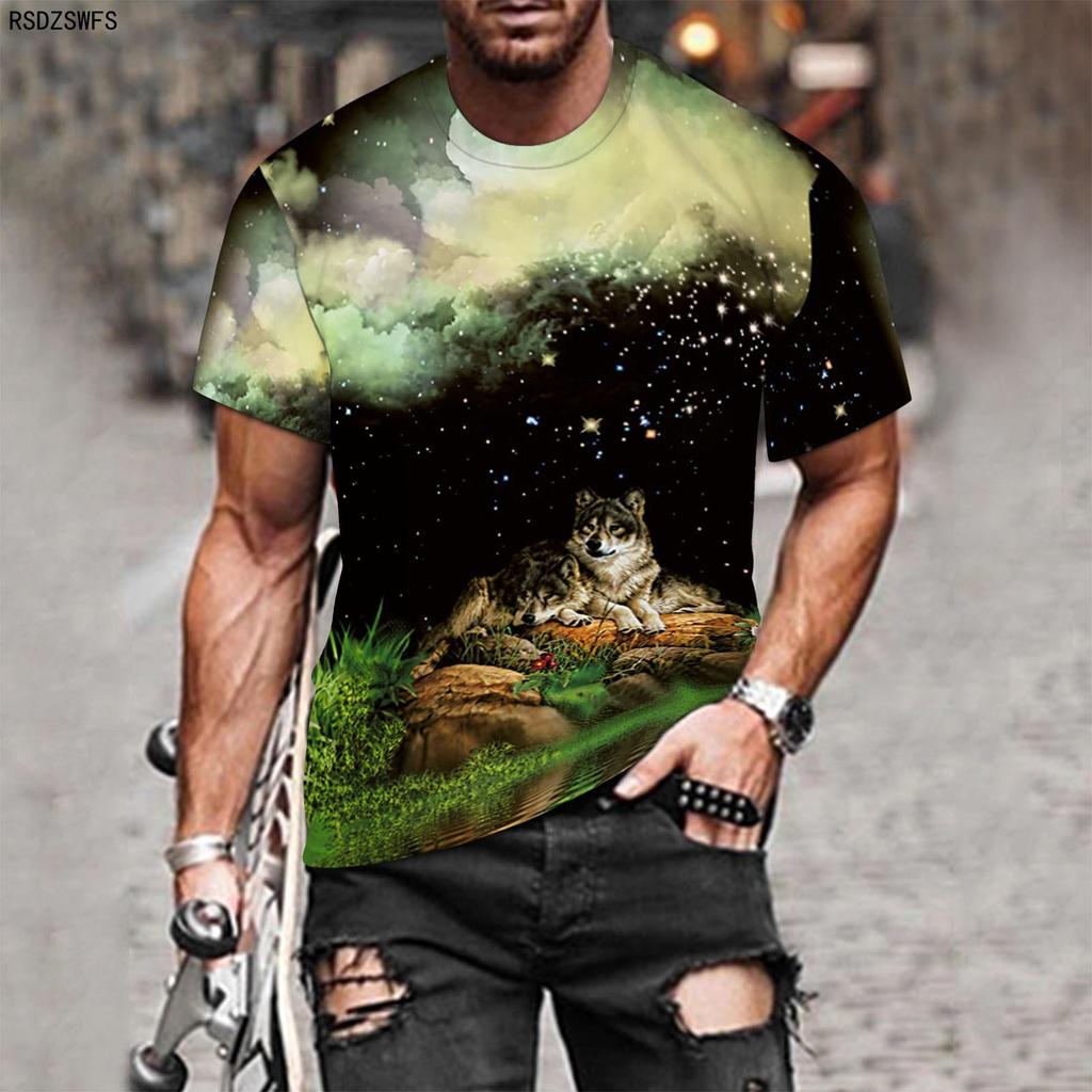 Couple Wolf Print T-Shirt Men's 3D T-Shirt Drop Ship Top Short Sleeve Camiseta Round Neck T-Shirt Fashion Casual Brand