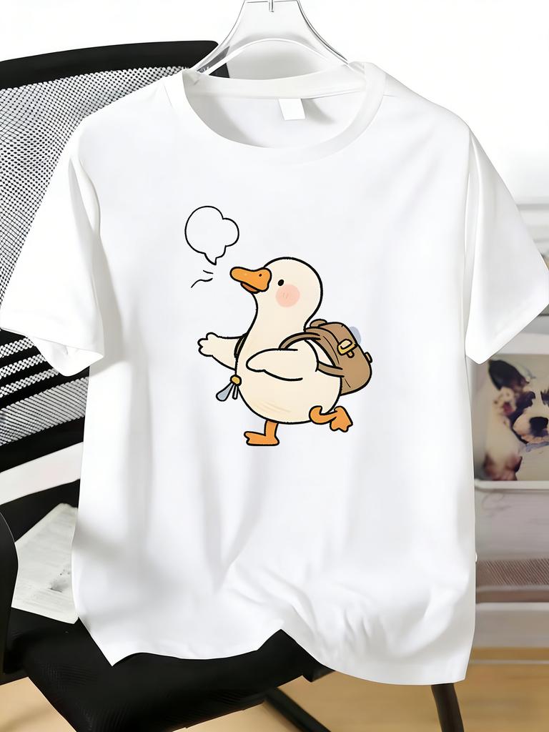 Unisexs Tee Lovely Backpack Duck Cartoon Pattern Print Cotton Short Sleeve Male Casual Streetwear Outdoor Daily Basic Fashion Top