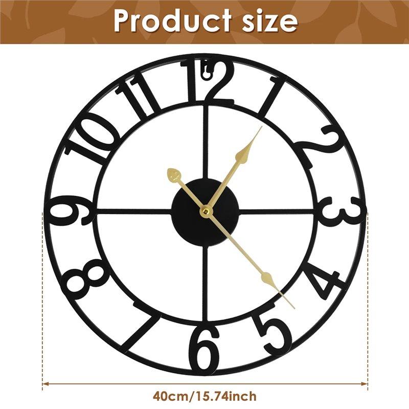 A84X-Rustic Metal For Living Room Wall Clock-Vintage 16 Inch Round Silent Non-Ticking Battery Operated Clock