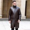 Mittellange Leder-Windjacke für Herren, Ledermäntel mittleren Alters und ältere Menschen, Business-Casual-Revers-Ledermäntel für Herren