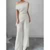 2026 Womens Off-Shoulder Sleeveless Solid Color Wide Leg Pants Set Casual Outfit