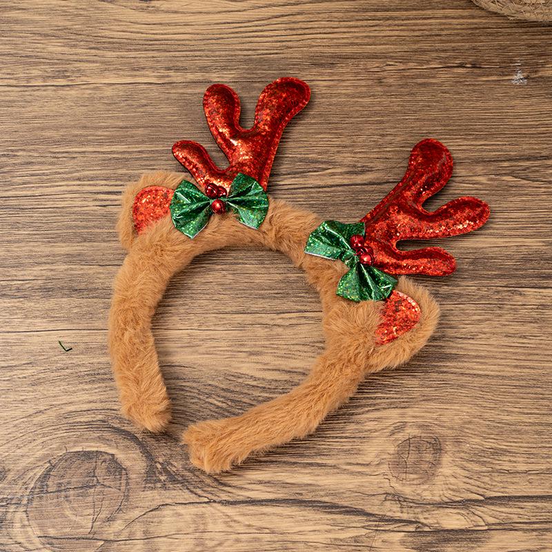 High-End Children's Christmas Antler Plush Headband with Bell Bow