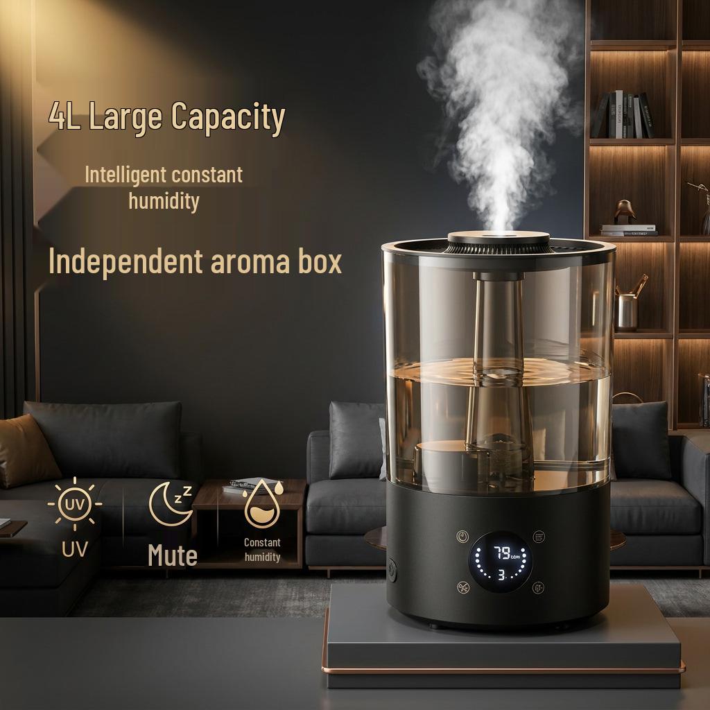 Smart Black Desktop Humidifier: Large Mist, Water Timing, Aromatherapy, Clear Tank for Home Bedroom