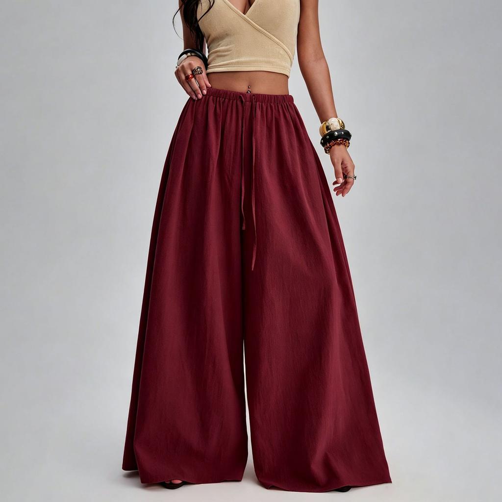Women Wide Leg Pants Drawstring Waist Casual Loose Fit Trousers Long Pants Comfortable Lightweight Fabric