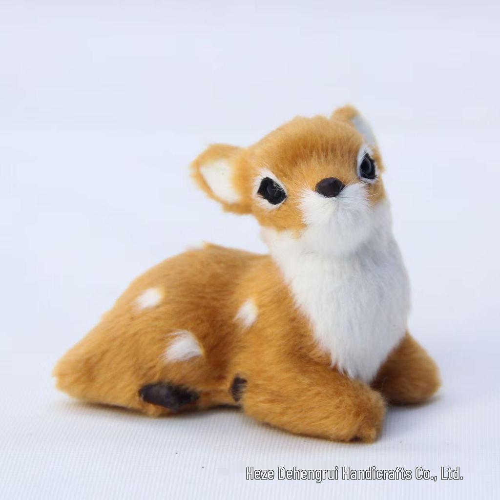 Mini Sika Deer Lying Ornament – Creative Fur Animal Model