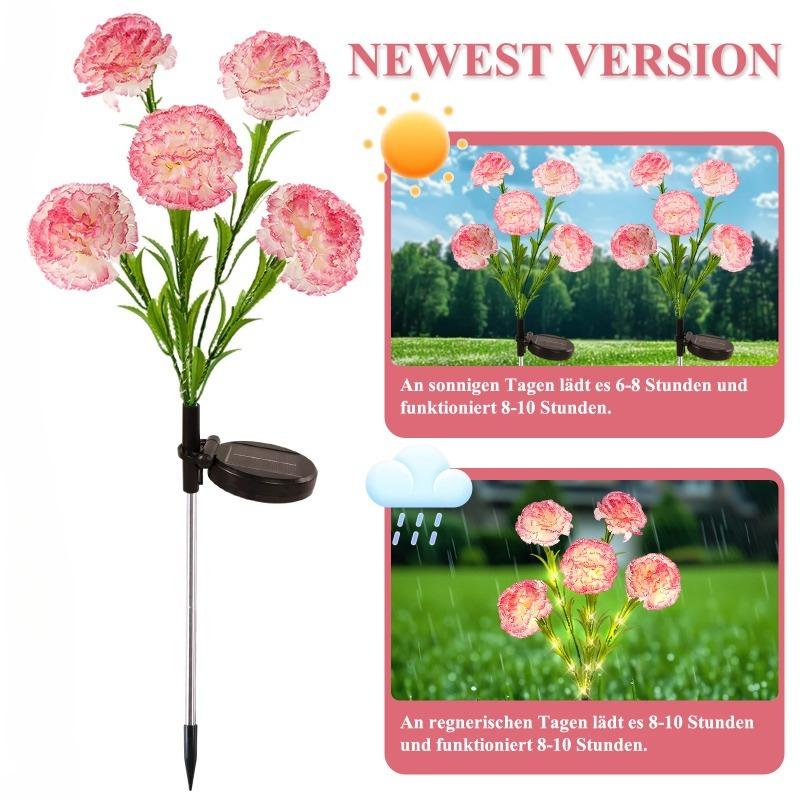 Solar Carnation Flower Lights Outdoor Waterproof Warm White LED Stake Lamp for Yard Lawn Patio Pathway Landscape Decoration