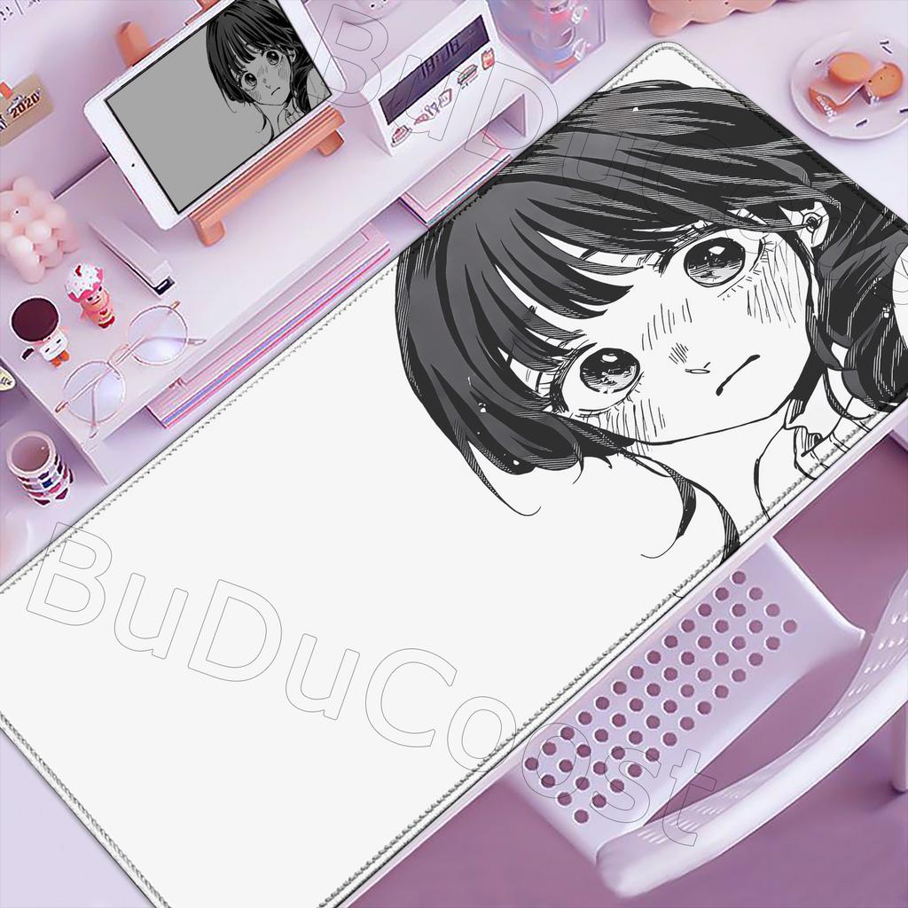 Kawaii Black & White Anime Girl Table Mat Large Mouse Pad Office Keyboard Lock Edge Desk Mat Gamer Accessories Non-slip Mousepad