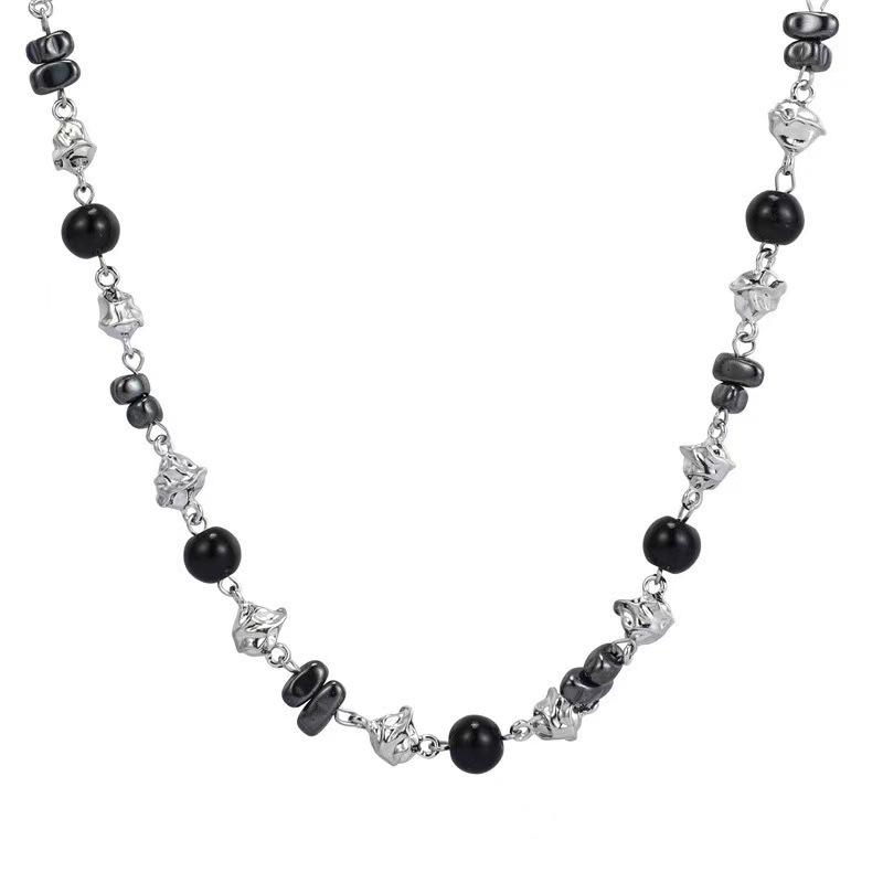 

Black beaded necklace trendy sweater chain light luxury niche design hip hop style couple boys collarbone chain accessories