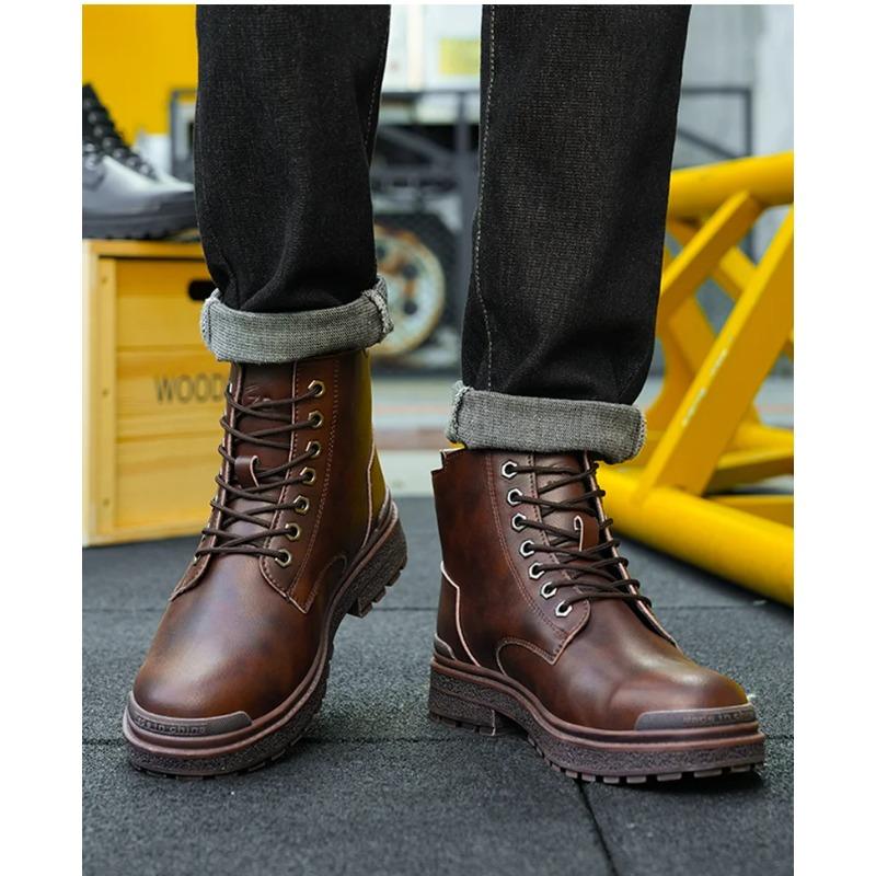 New 2024 Fashion Black Leather Men Work Safety Boots Zip Ankle Indestructible Steel Toe Cap Anti Smashing Shoes Male Footwear