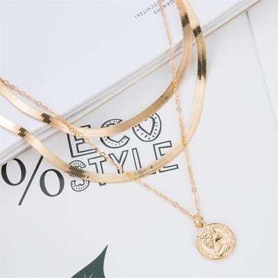 Vintage Portrait Coin Pendant Multilayer Necklace Gold Color Punk Metal Choker Women Trendy Jewelry