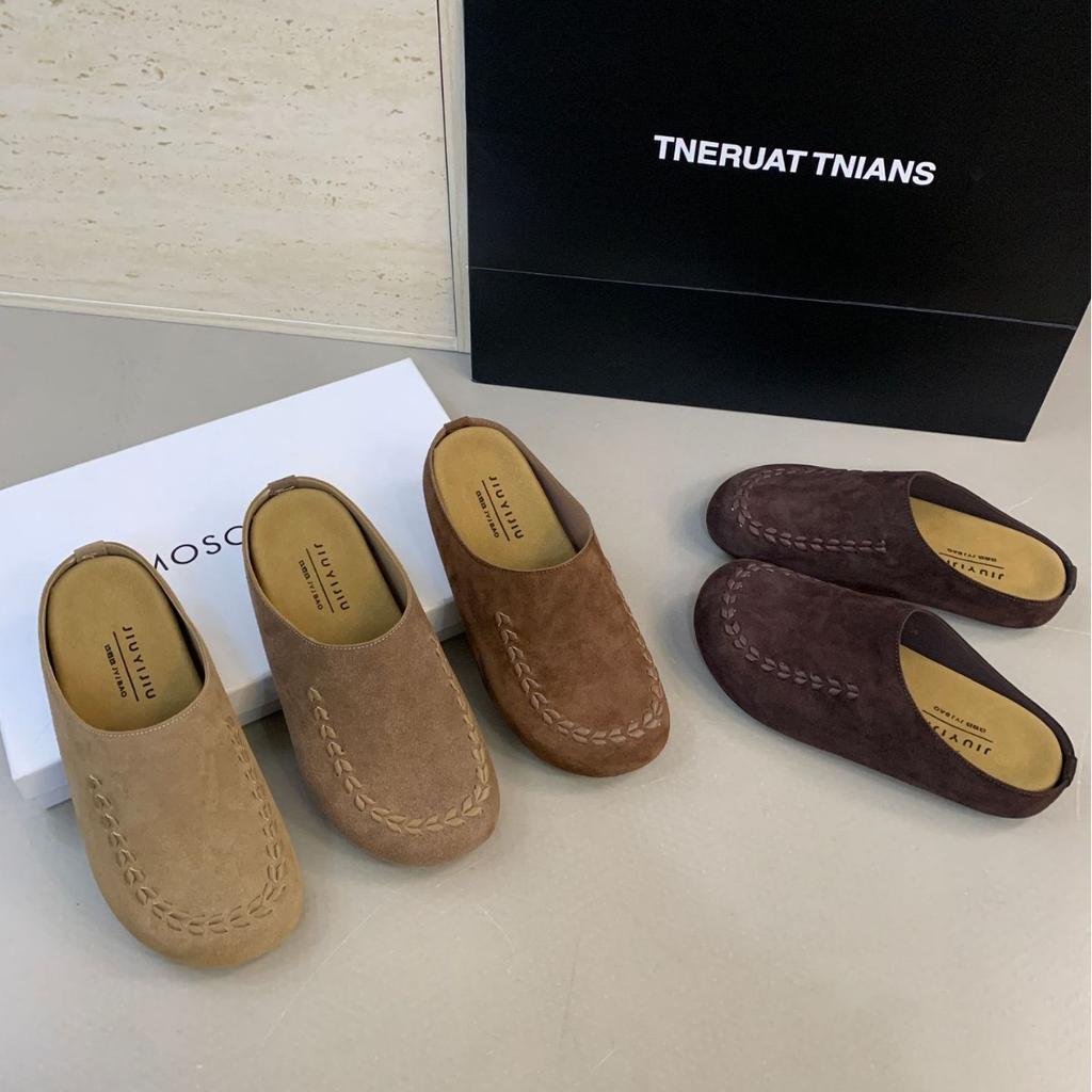 Retro Mori Thick-soled Bag Head Half Slippers Women's Outer Wear 2025 New Lazy One-pedal Shoes Muller Single Shoes