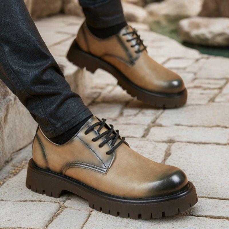 Mens Business Big Head Leather Shoes Men British Dress Breathable Casual Platform Groom Platform Leather Shoes Zapatillas Hombre