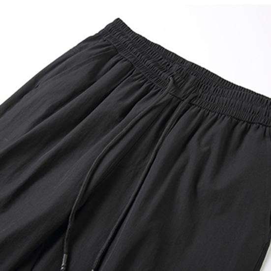 Solid Color Capri Pants Elastic Waist Men Drawstring 3/4 Length Cropped Trousers Sweatpants