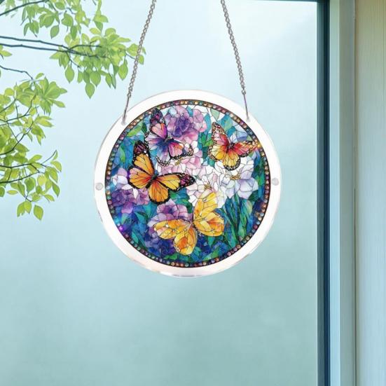 Akrylové puzzle Suncatcher Barevné kočky Motýli Květiny Závěsná ozdoba na okno Styl vitráže DIY sada Suncatcher pro dospělé