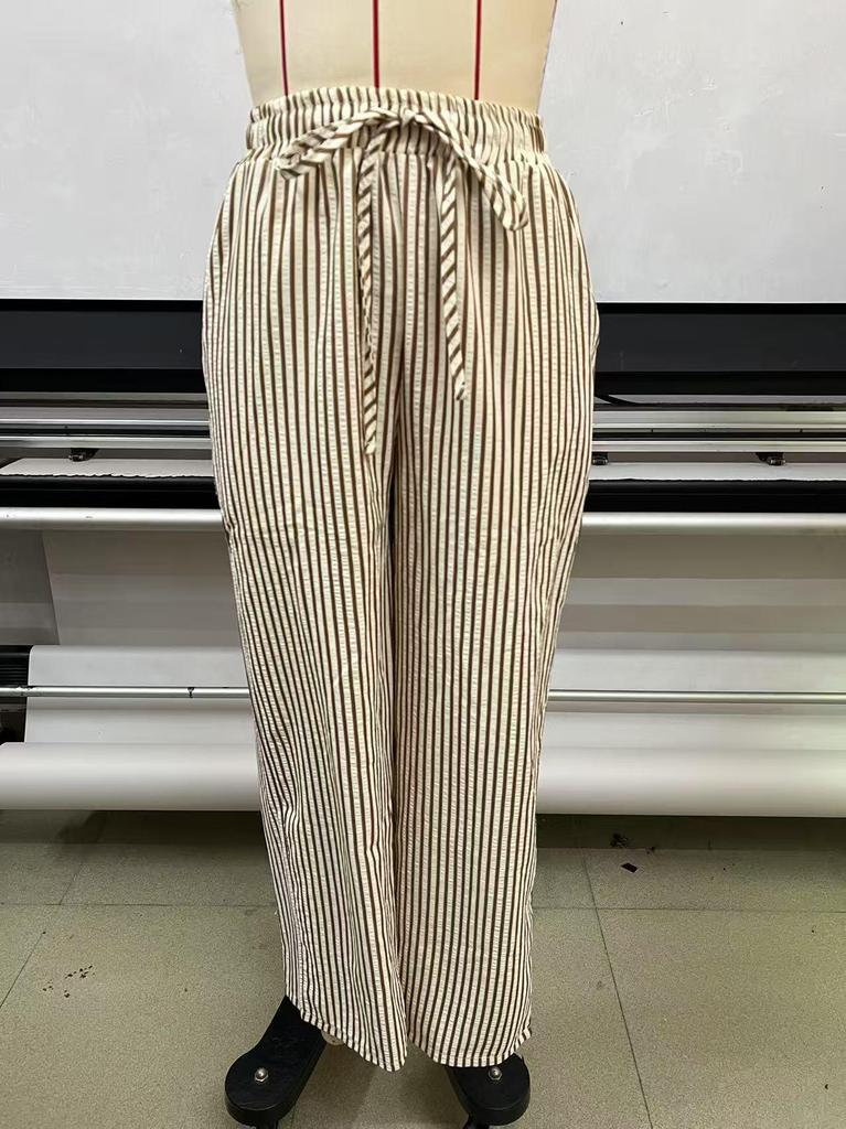 2026 Women's High-Waisted Cross-Color Striped Wide-Leg Pants - New Spring/Autumn Casual Slimming Fit