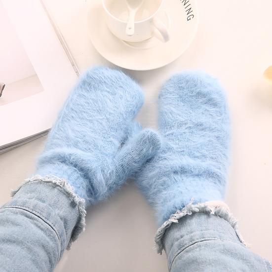 Women Mittens 1 Pair Adults Thickened Stretchy Soft Fuzzy Cozy Cold Resistant Solid Color Windproof Winter Gloves for Outdoor Ladies