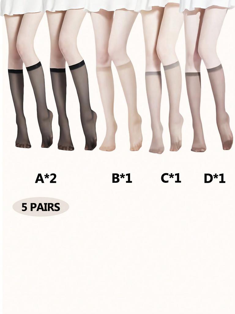 5/6 Pairs Women Ultra-thin Stockings Transparent Elasticity Ladies Knee Socks Summer Long Socks for Girls Stocking