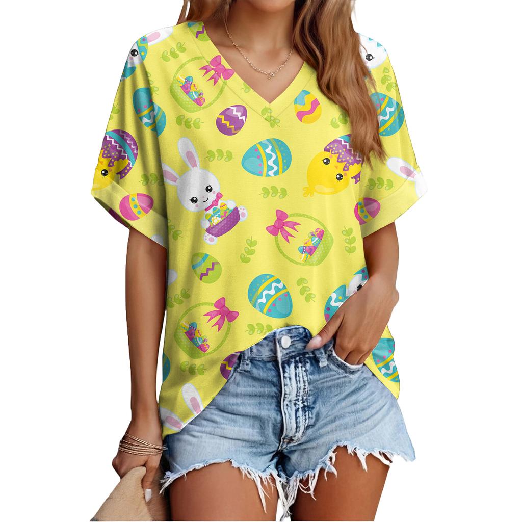 Women's Fashionable Casual Everyday Versatile Easter Print Slim-Fit Summer Short-Sleeve Top