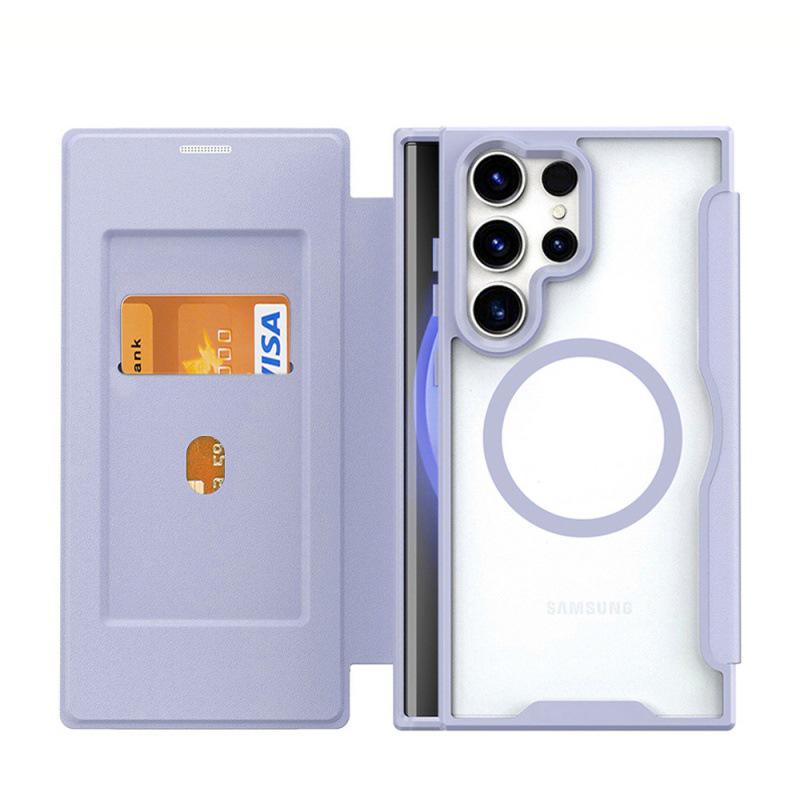 

Кожаный чехол-книжка S24 Ultra для Samsung и iPhone 16 ProMax, прозрачный магнитный чехол для мобильного телефона с MagSafe Samsung Galaxy S25 Ultra