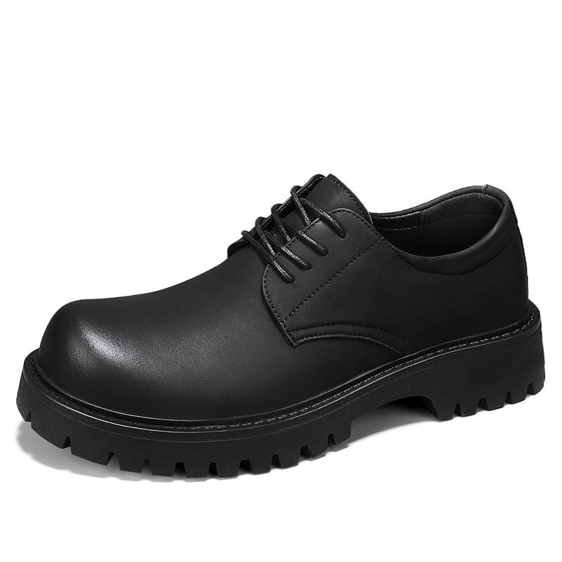 Derby Shoes, Leather Shoes, Low-top Martin Boots, Simple Platform Heightening Black Shoes, Casual Uniform Shoes