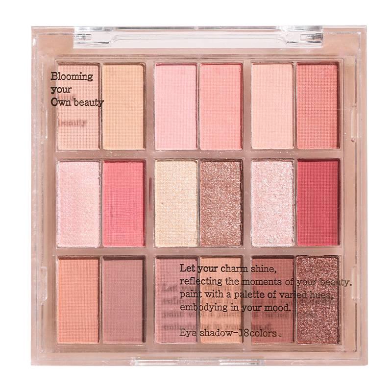 18-Color Matte & Shimmer Palette: Versatile for Eyes, Blush, and Highlighting.