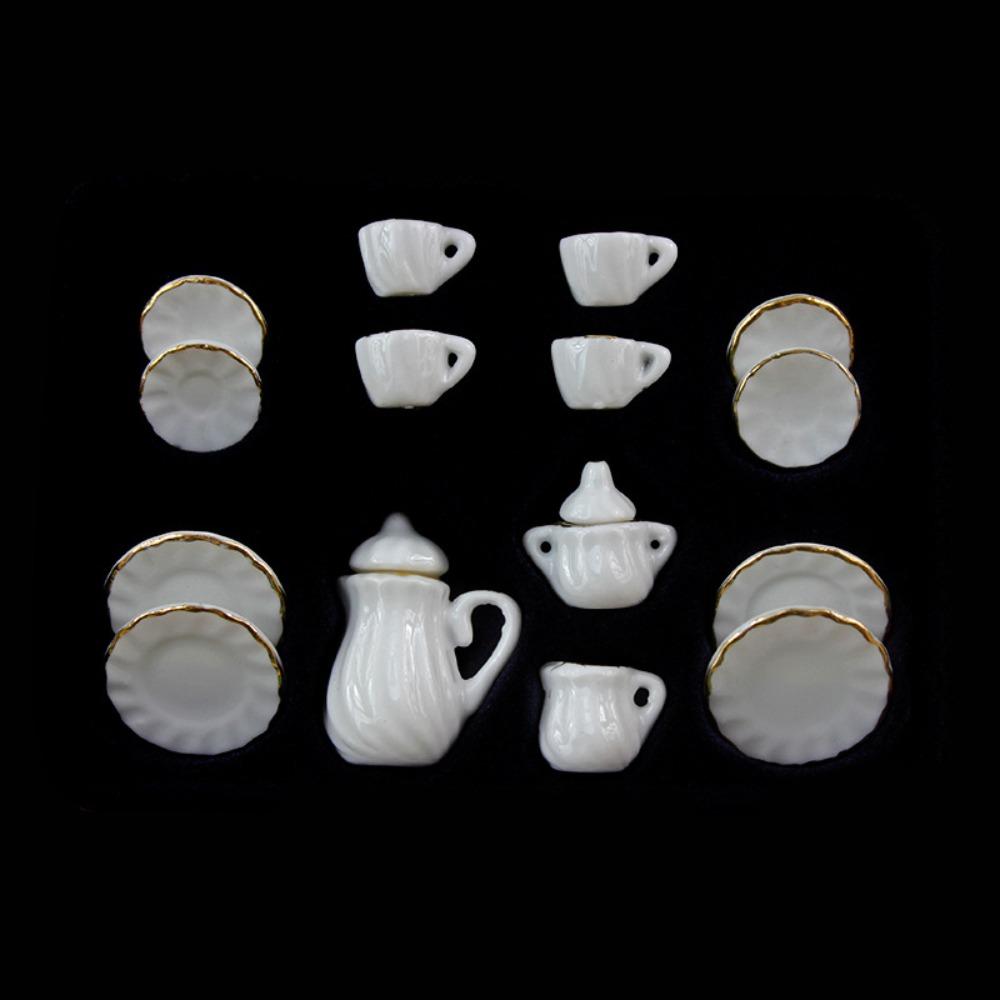 Ceramic Dollhouse Miniature Tea Set Tableware Miniature Porcelain Tea Cup Set Kitchen Decor