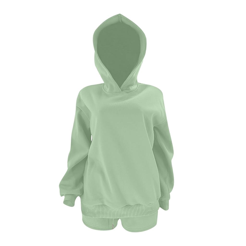 Women's Solid Colo Pullover Hooded Long Sleeve Suit Sports Shorts Home Suit