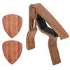 Acoustic Guitar Capo Solid Wood Silica Gel Clamp Ergonomics with 2 Picks for Bass Ukulele Violin